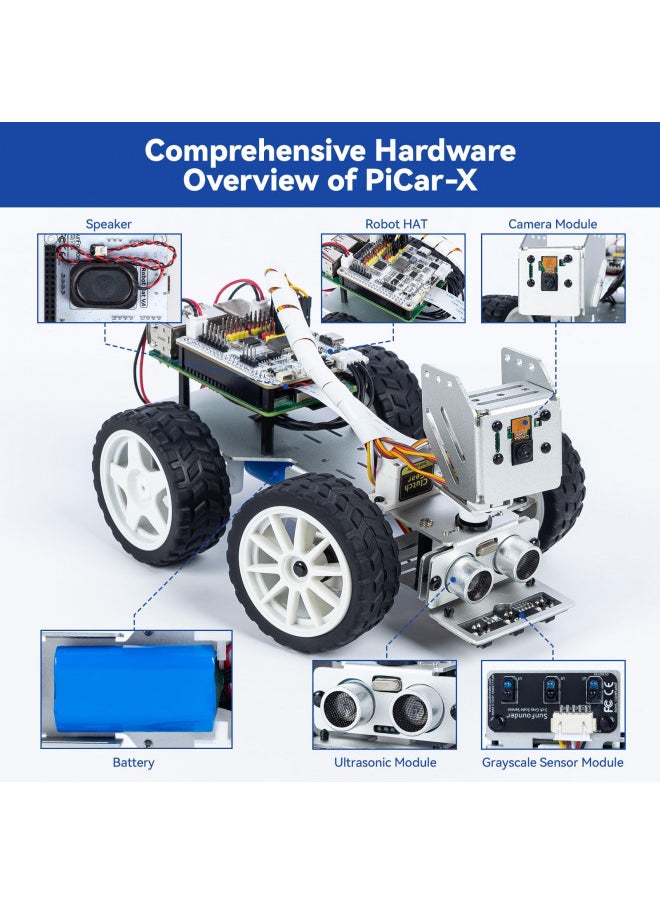 SunFounder Smart Video Robot Car Kit for Raspberry Pi 4/3B+/3B/Zero 2W, Python/Blockly (Scratch), Video Courses, Rechargeable Batteries, Ideal for Engineers and Students (Raspberry Pi NOT Included)