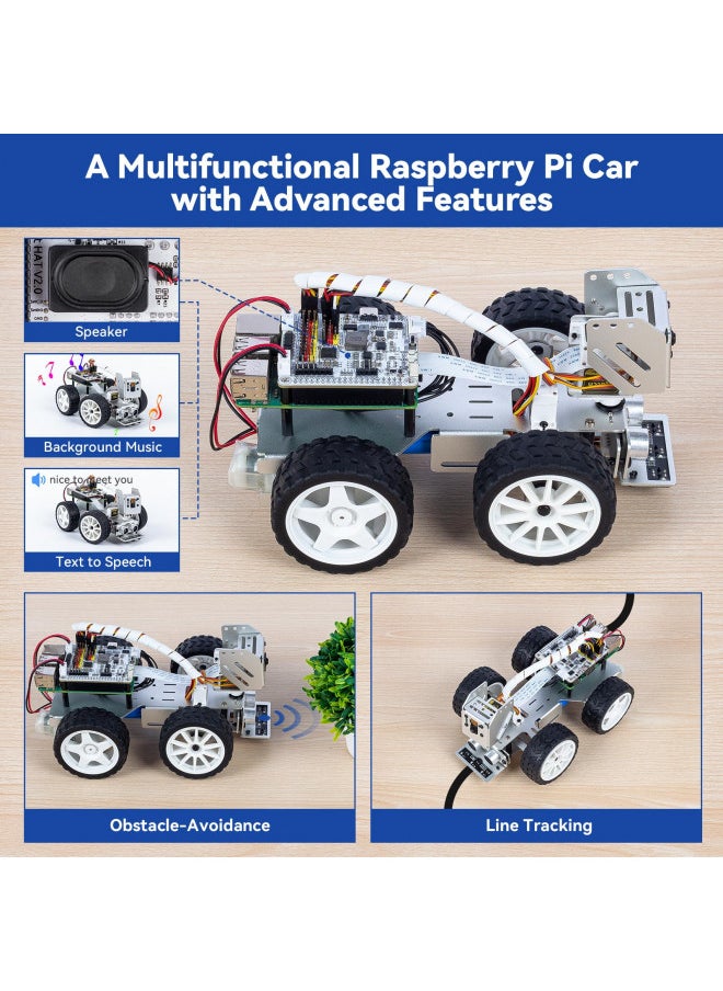 SunFounder Smart Video Robot Car Kit for Raspberry Pi 4/3B+/3B/Zero 2W, Python/Blockly (Scratch), Video Courses, Rechargeable Batteries, Ideal for Engineers and Students (Raspberry Pi NOT Included)