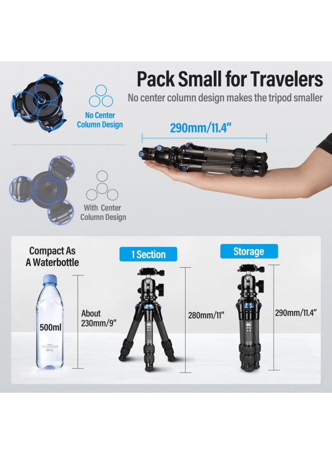 SIRUI Carbon Fiber Travel Tripod with 360° B-00K Arca-Swiss Ballhead, Mini Desktop Tripod for Mirrorless Cameras, Folded Height 12.1