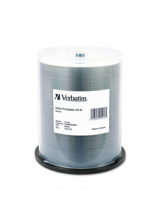 Verbatim CD-R 700MB 52X Silver Inkjet Printable Recordable Media Disc - 100pk Spindle