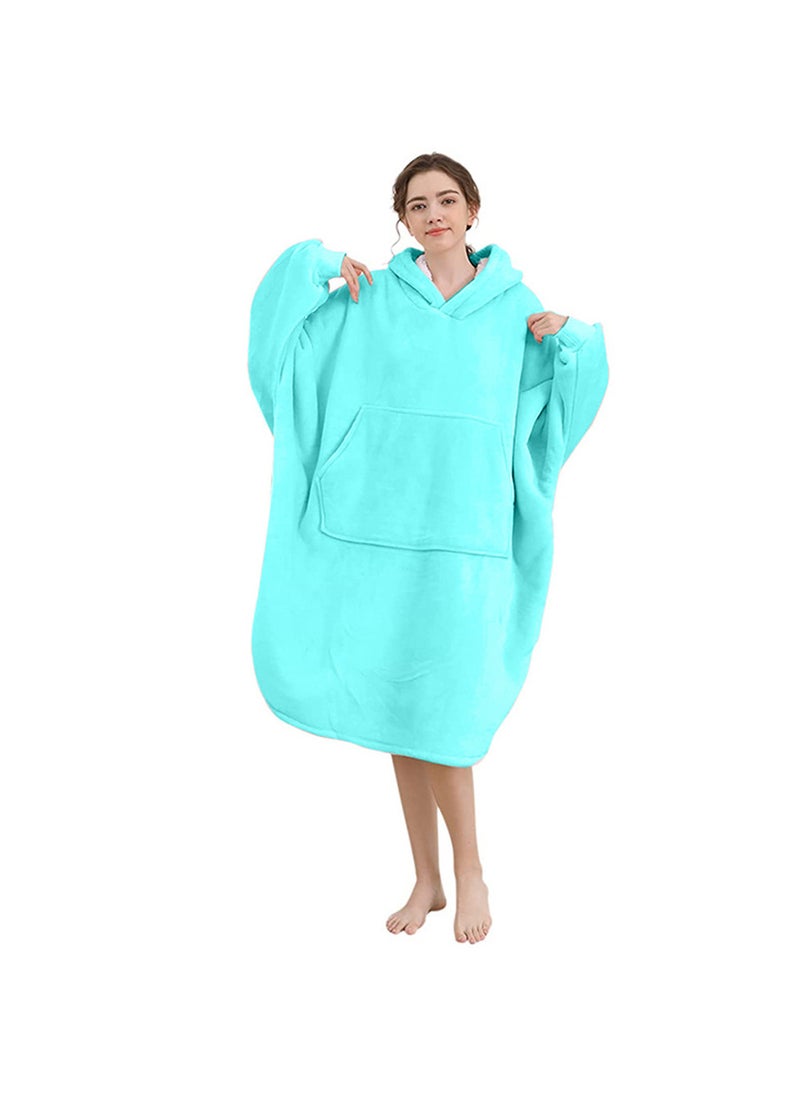 1 x 5 pcs Winter Hooded Fleece Bathrobe Unisex Batwing Sleeves Outerwear Mint Green