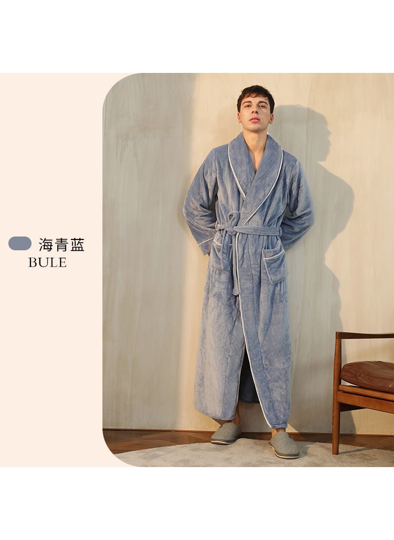 Plush Couple Robes Extra Long Soft Warm Sleepwear 2001 Sea Clear Blue-Male