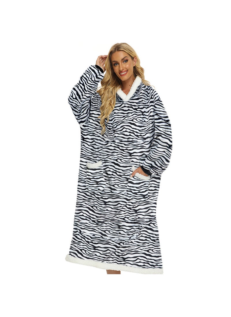 Green and Black Plaid Hooded Casual Blanket Poncho with Pockets D21 zebra