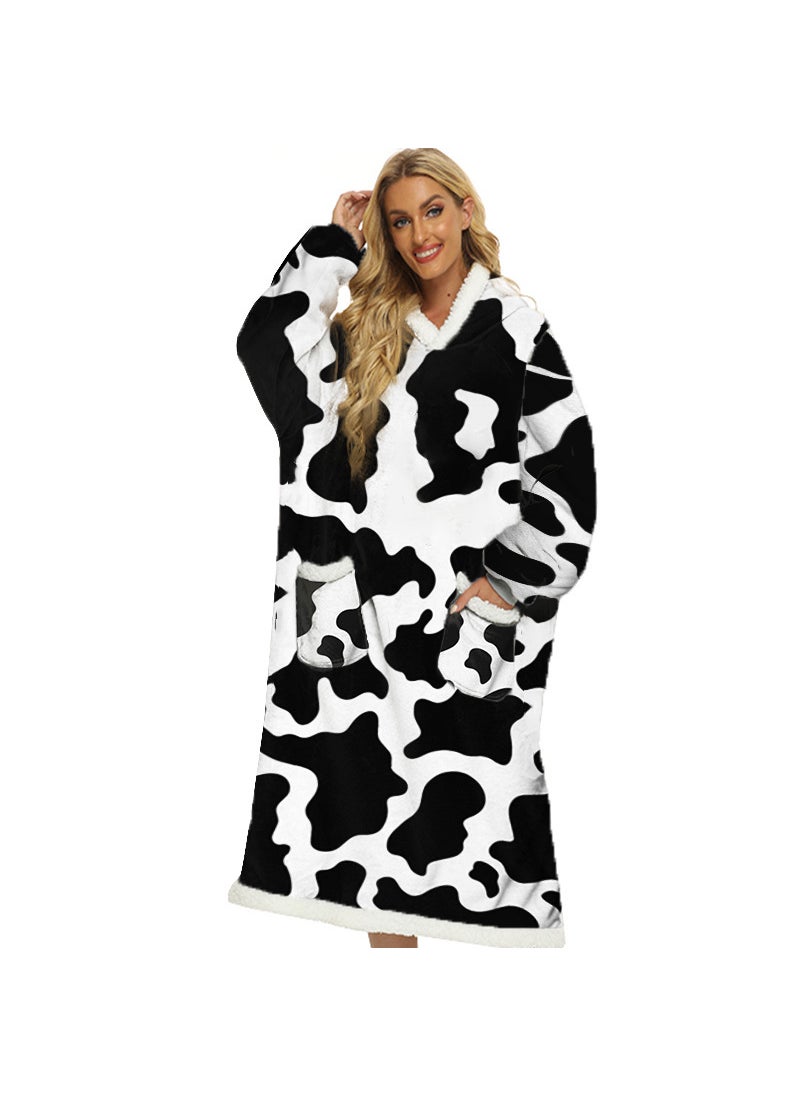 Green and Black Plaid Hooded Casual Blanket Poncho with Pockets D21-Cow