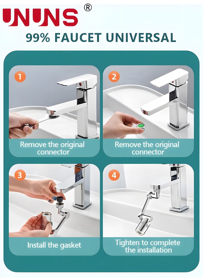 Universal Rotating Faucet Extender 1080° Large-Angle Rotating Robotic Arm Water Nozzle Faucet Adaptor,Faucet Aerator,Splash Filter Kitchen Tap Extend,Faucets Bubbler