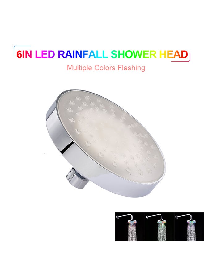 Automatically Colour-Changing LED Rainfall Round Shower Head Silver/Clear 6inch