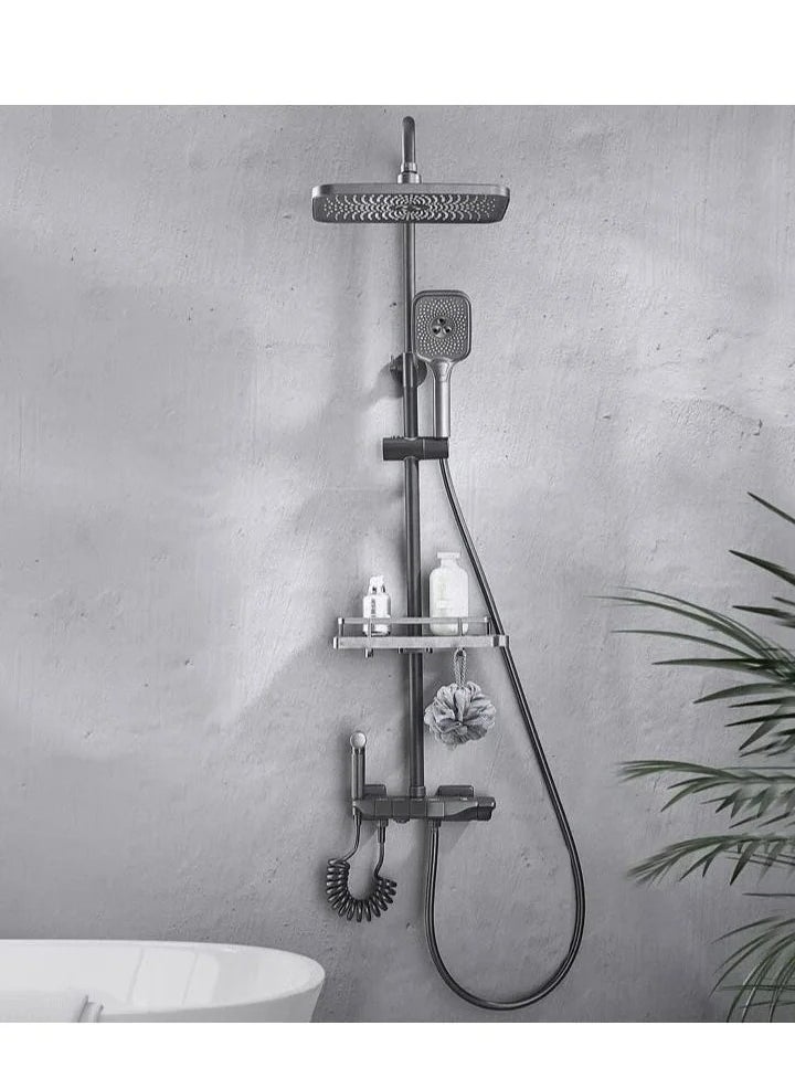 Shower Set, Thermostaticc Shower Faucet Set WallI Mounted Shower Faucet Set Piano and Shower Keys with Bath Spout, Hand Sprayer