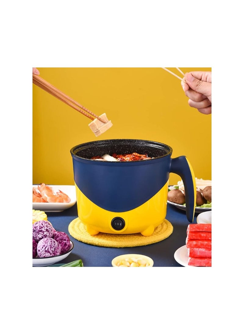 Electric Hot Pot Electric Pot 1.8L Mini Crock Pot Electric Cooker with Steamer And Overheat Protection Ideal for Stews Soups Hot Pots and Noodles for One Person (Blue)