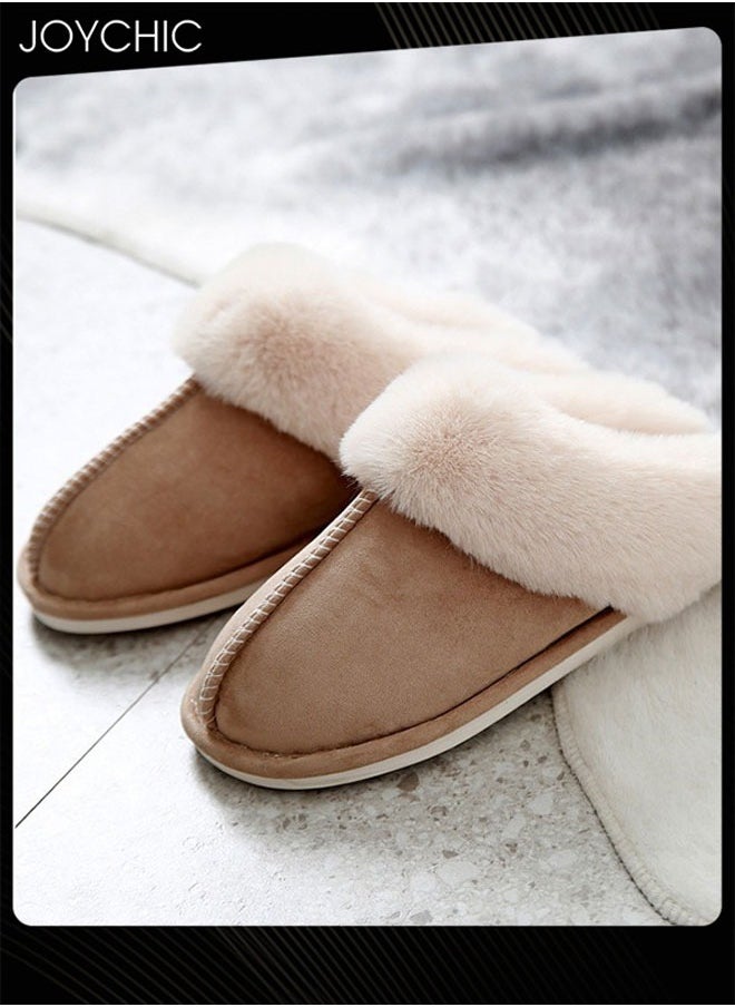 Womens Winter Flat Bedroom Slippers Memory Foam Slippers Fluffy Slippers Warm Soft House Slippers for Women Non-Slip Indoor Outdoor Khaki