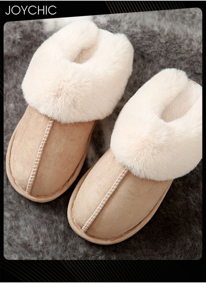 Womens Winter Flat Bedroom Slippers Memory Foam Slippers Fluffy Slippers Warm Soft House Slippers for Women Non-Slip Indoor Outdoor Khaki