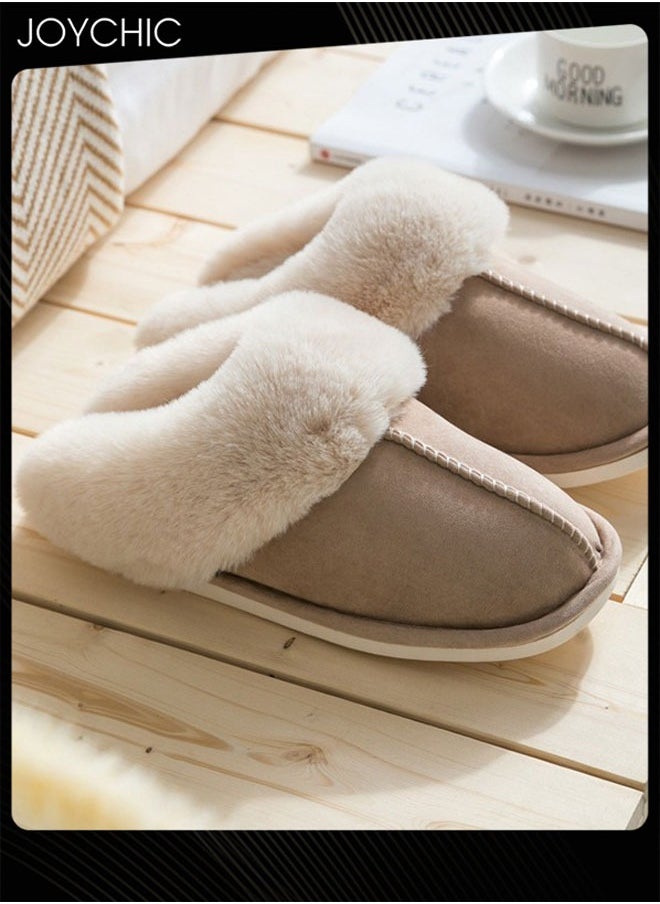 Womens Winter Flat Bedroom Slippers Memory Foam Slippers Fluffy Slippers Warm Soft House Slippers for Women Non-Slip Indoor Outdoor Khaki