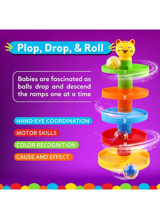 5-Layer Ball Drop and Roll Swirling Tower – Educational Stack & Go Ball Ramp Toy for Baby & Toddler Development | Includes 3 Acrylic Spinning Balls with Colorful Beads