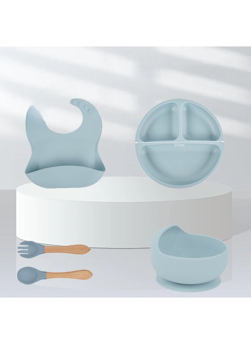 Baby Silicone Feeding Set Suction Bowl light blue-five-piece set