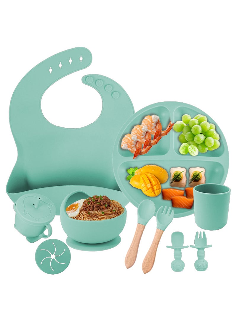 Baby Silicone Feeding Set Suction Bowl Mint green ten-piece set