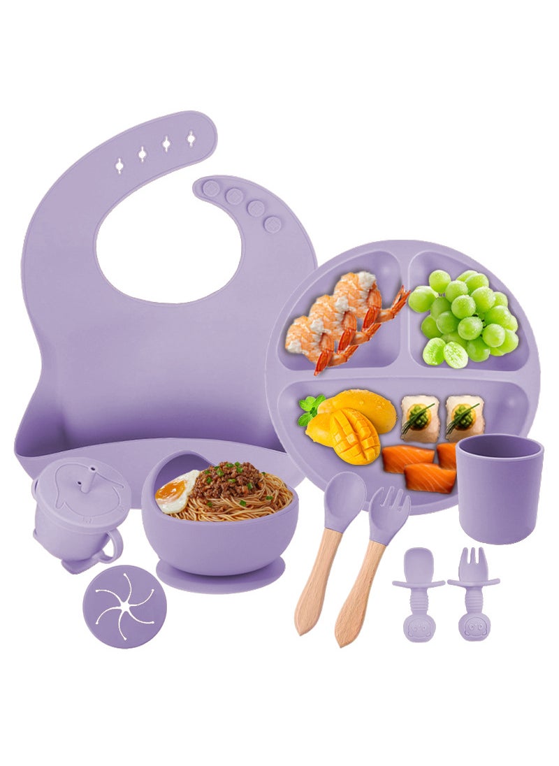 Baby Silicone Feeding Set Suction Bowl dark purple ten-piece set