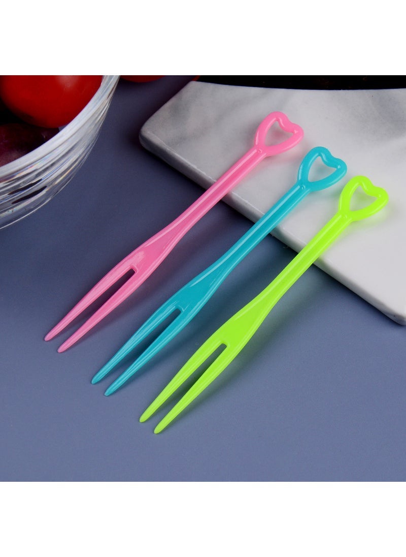 Disposable fruit fork manufacturers custom plastic transparent color bar moon cake heart-shaped fruit fork independent packaging Simple three-color 500/bag