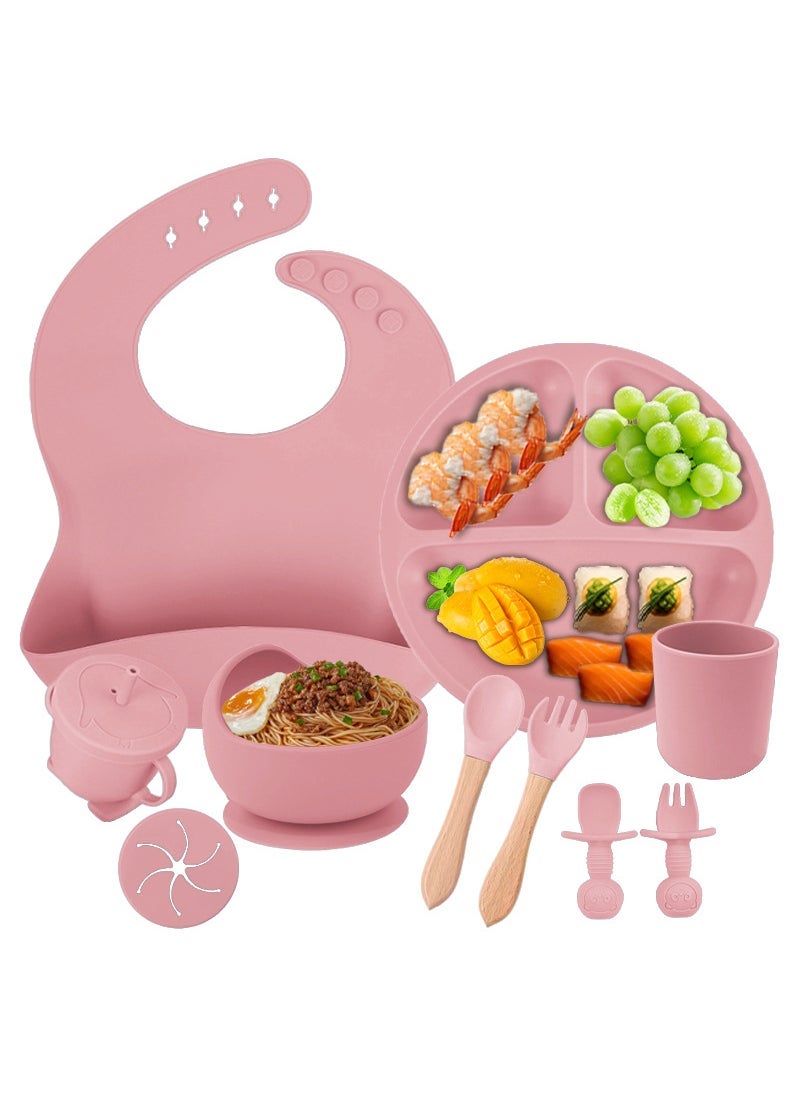 Baby Silicone Feeding Set Suction Bowl Pink ten-piece set