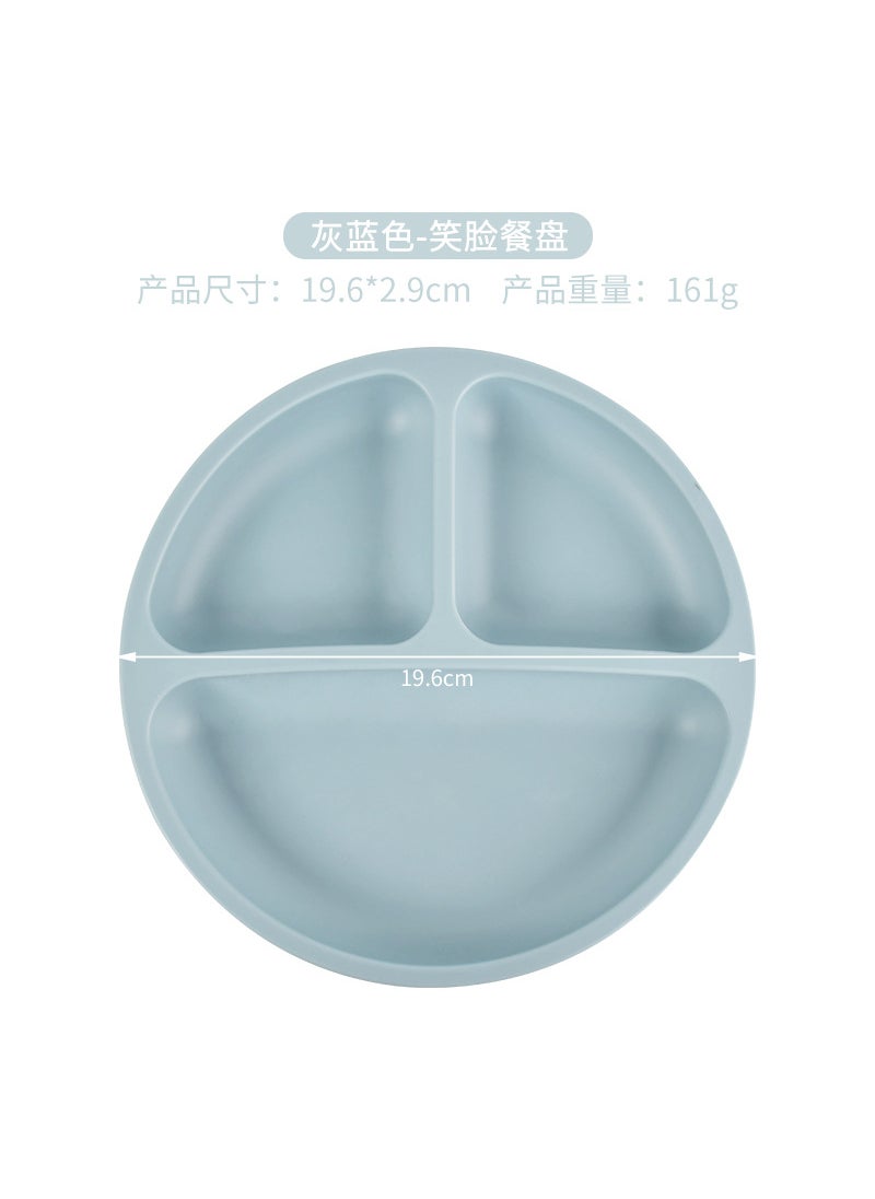 Baby Feeding Silicone Smile Plate Suction Bowl Set with Lid Gray blue smiley dinner plate dm-6-2