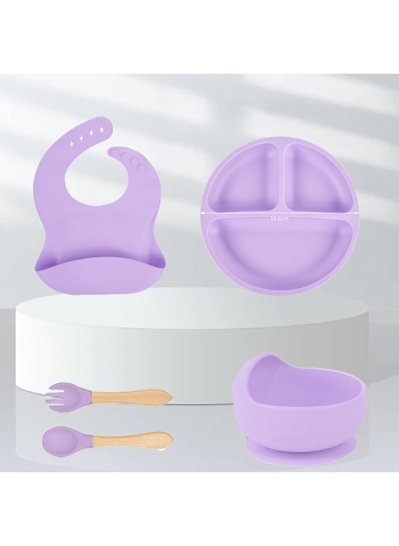 Baby Silicone Feeding Set Suction Bowl Purple-five-piece set