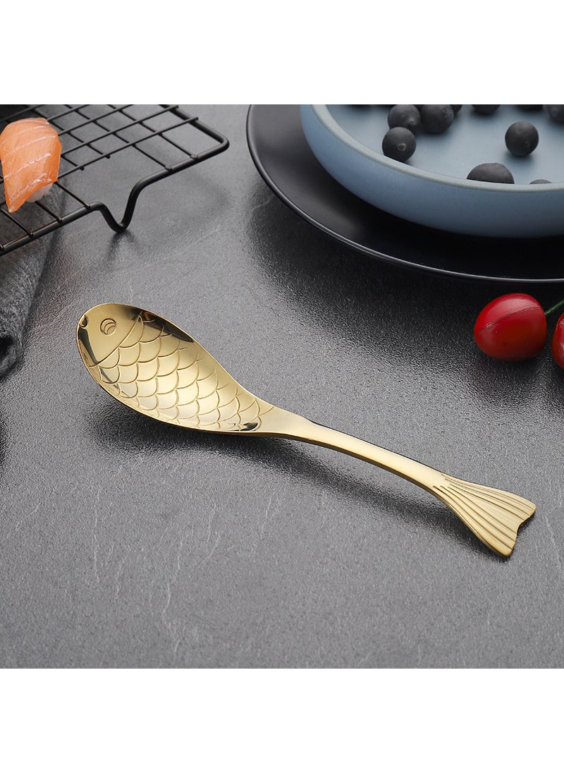 1 x 5 pcs 304 Stainless Steel Cartoon Spoon PVD Titanium Large-Gold