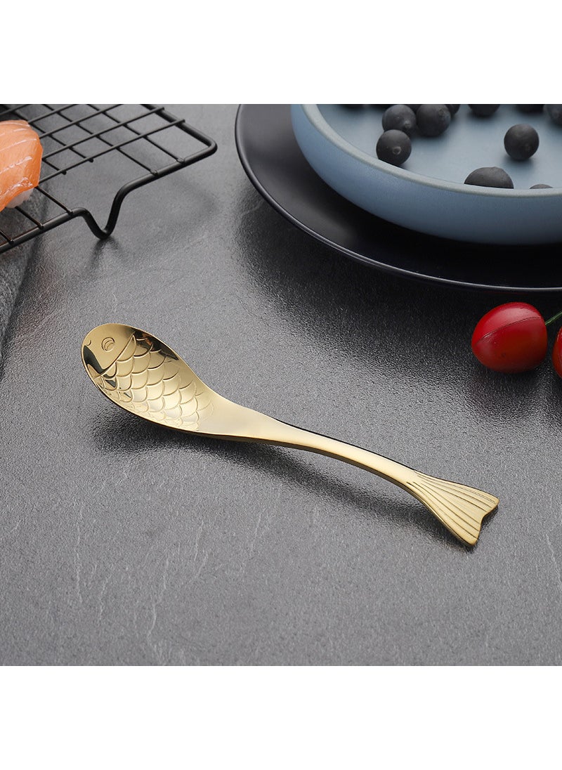 1 x 5 pcs 304 Stainless Steel Cartoon Spoon PVD Titanium Medium-Gold