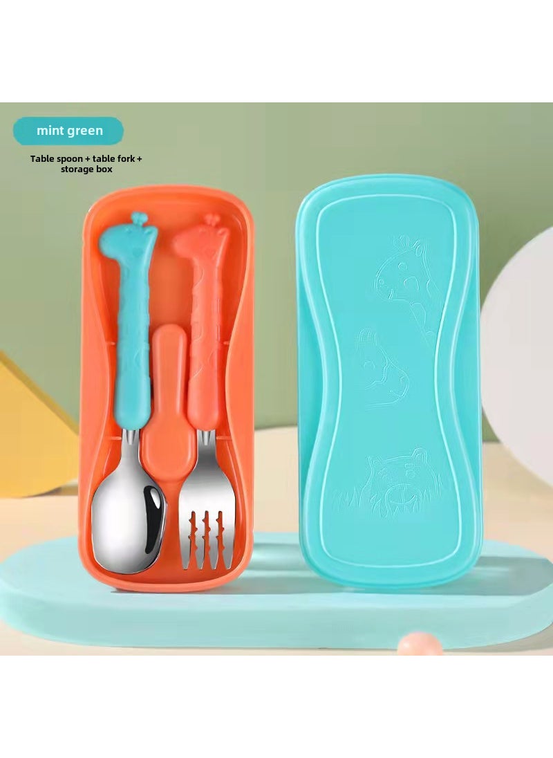 Kids Cartoon Stainless Steel Cutlery Set [Mint green]]