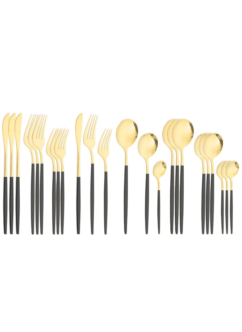 1 x 5 pcs 24-Piece Stainless Steel Cutlery Set Black gold 24 piece set