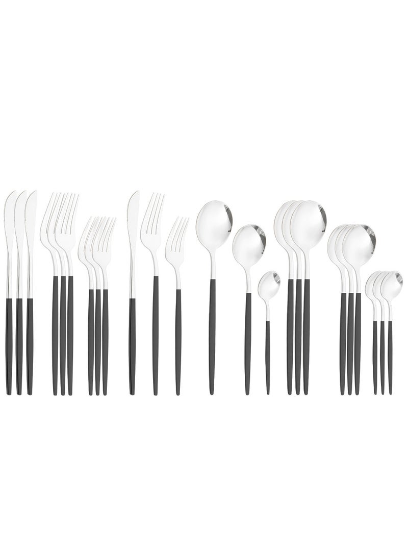 1 x 5 pcs 24-Piece Stainless Steel Cutlery Set Black silver 24 piece set