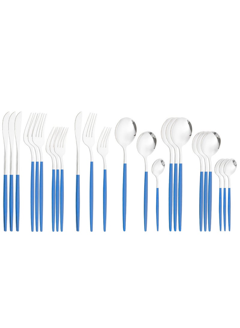 1 x 5 pcs 24-Piece Stainless Steel Cutlery Set Blue silver 24 piece set