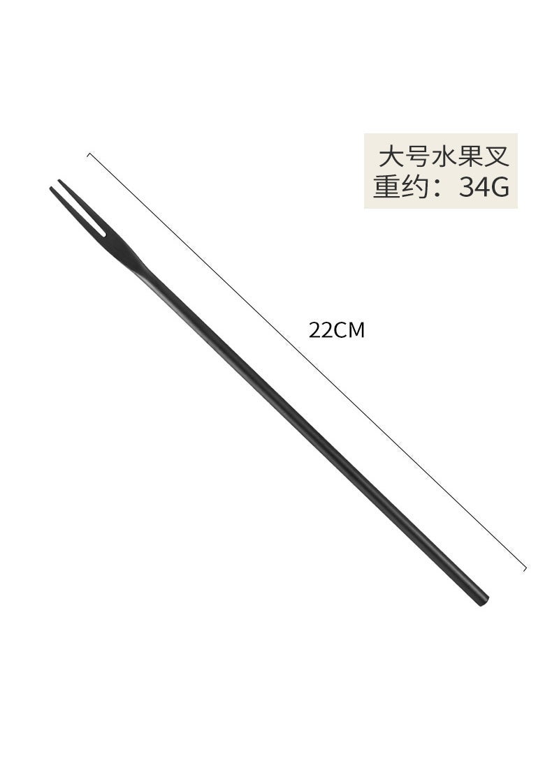 Creative Japanese Style 304 Stainless Steel Sanding Solid Fruit Fork Long Handle Round Handle Moon Cake Dessert Cake 2 Teeth Fruit Stick Black long handle fruit fork 22cm