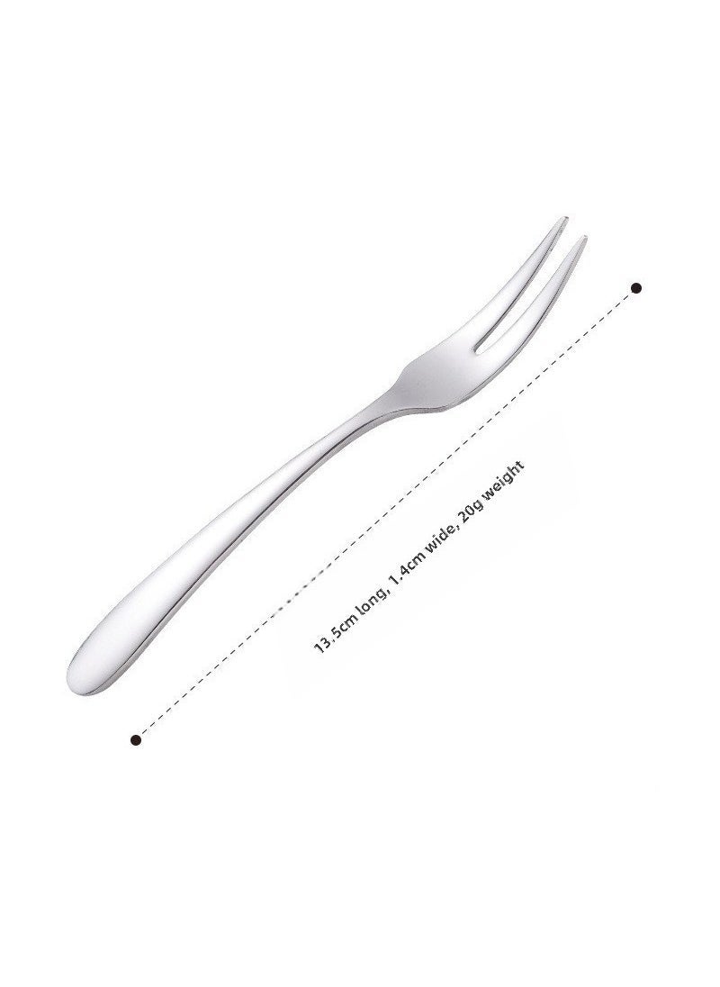 1 x 5 pcs Stainless Steel Fruit Forks for Desserts, Cakes (length 13.5cm width 1304 thick two-tooth fork. 4cm weight 20g)