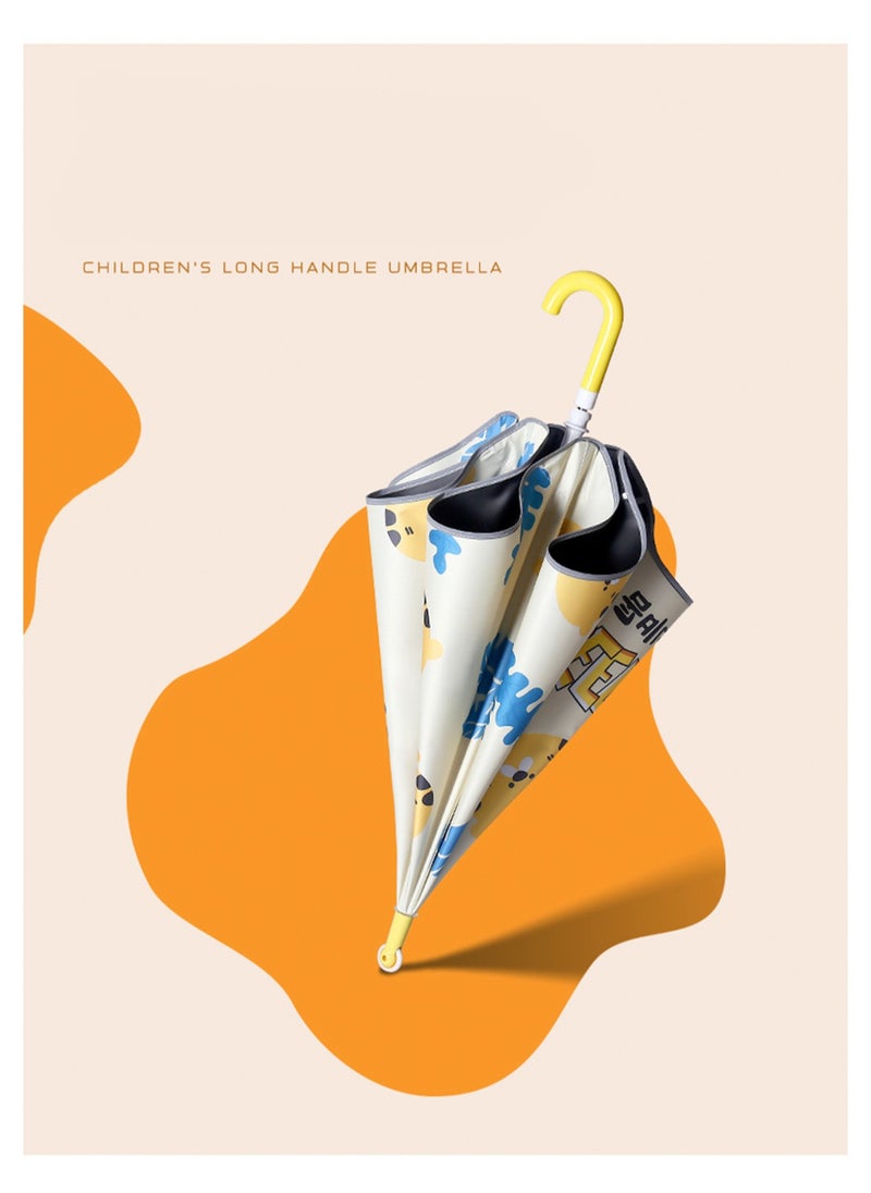 Cute Cartoon Pattern Children'S Umbrella, Black Plastic Material Dual-Purpose Umbrella, Suitable For Boys And Girls, Elementary School Students, Infants And Young Children, Medium-Sized Long Handle With Pulleys, Reflective Rounded Corners (Animal World)