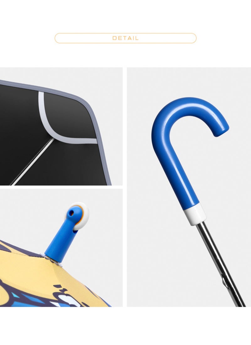 Cute Cartoon Pattern Children'S Umbrella, Black Plastic Material Dual-Purpose Umbrella, Suitable For Boys And Girls, Elementary School Students, Infants And Young Children, Medium-Sized Long Handle With Pulleys, Reflective Rounded Corners (Animal World)