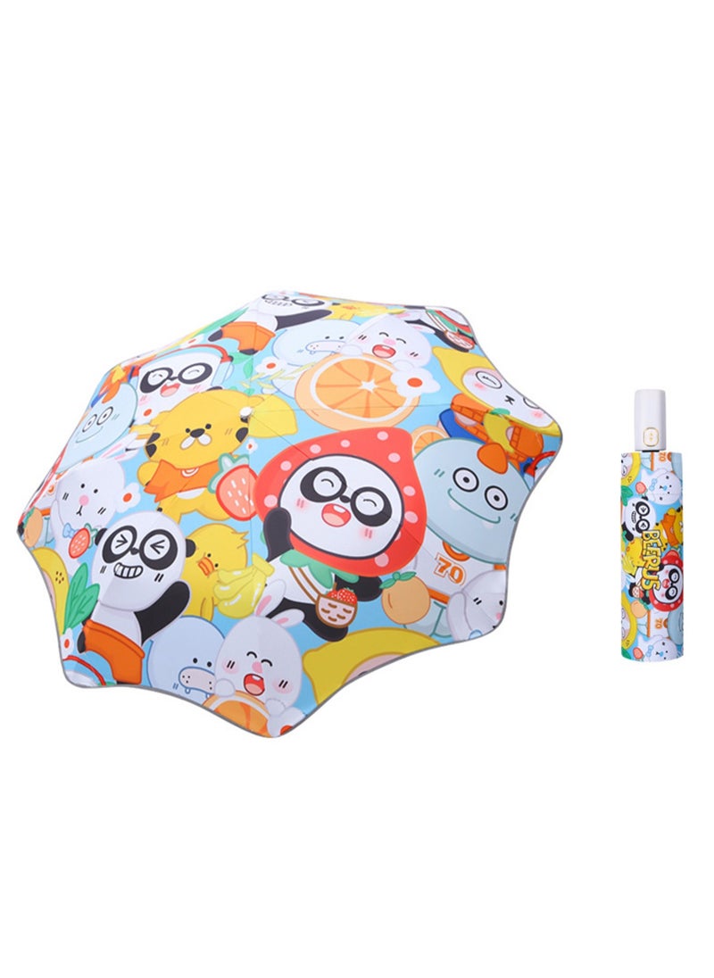 Cute Cartoon Pattern Children's Umbrella Vinyl Material Dual-Purpose Umbrella Suitable for Boys and Girls Over 10 Years Old, Anti-Rebound Automatic Retractable Umbrella with Pulleys Reflective Rounded Corners (Fruit Pink)