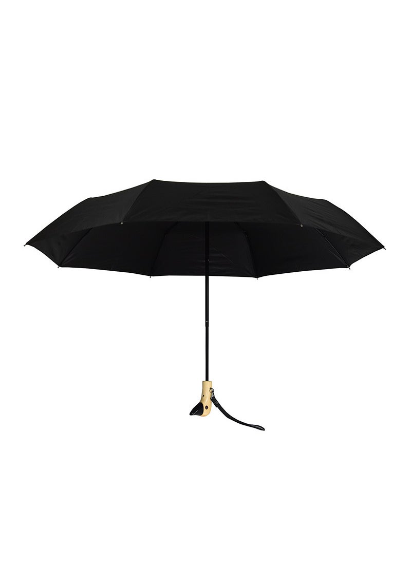 Cute Fashion Manual Cartoon Umbrella with Wooden Handle Plain Black