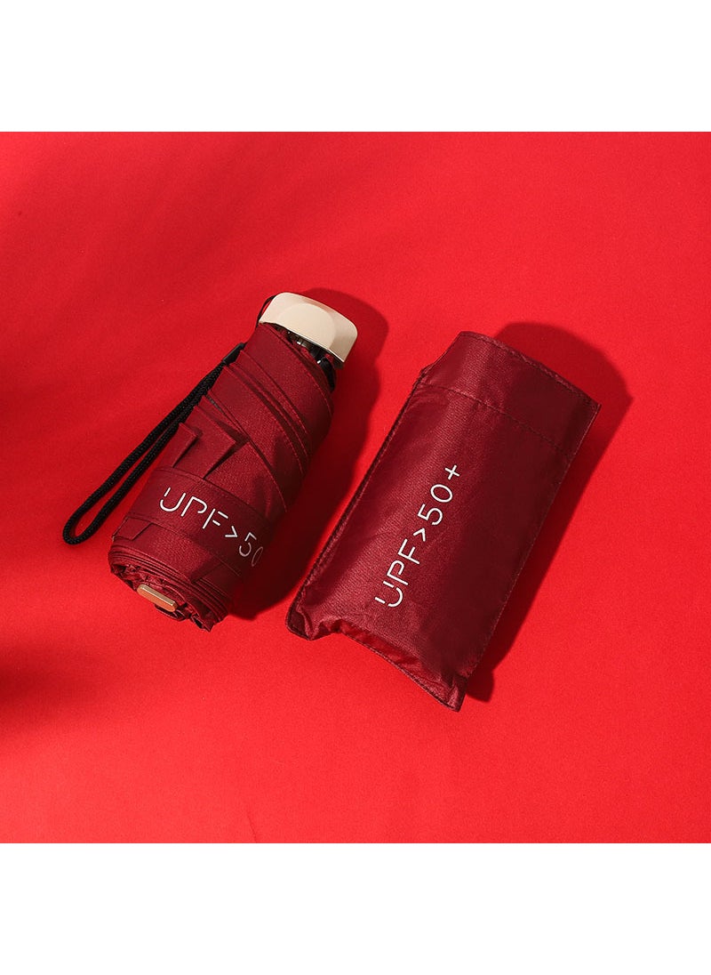 UPF50+ Compact UV Protection Sunscreen Umbrella Wine Red UPF greater than 50 +