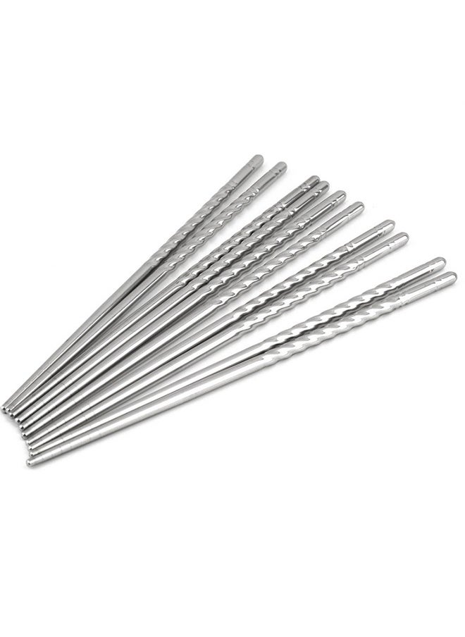 5-Pair Anti-skip Thread Chopsticks Set Silver 22.3 x 0.5cm