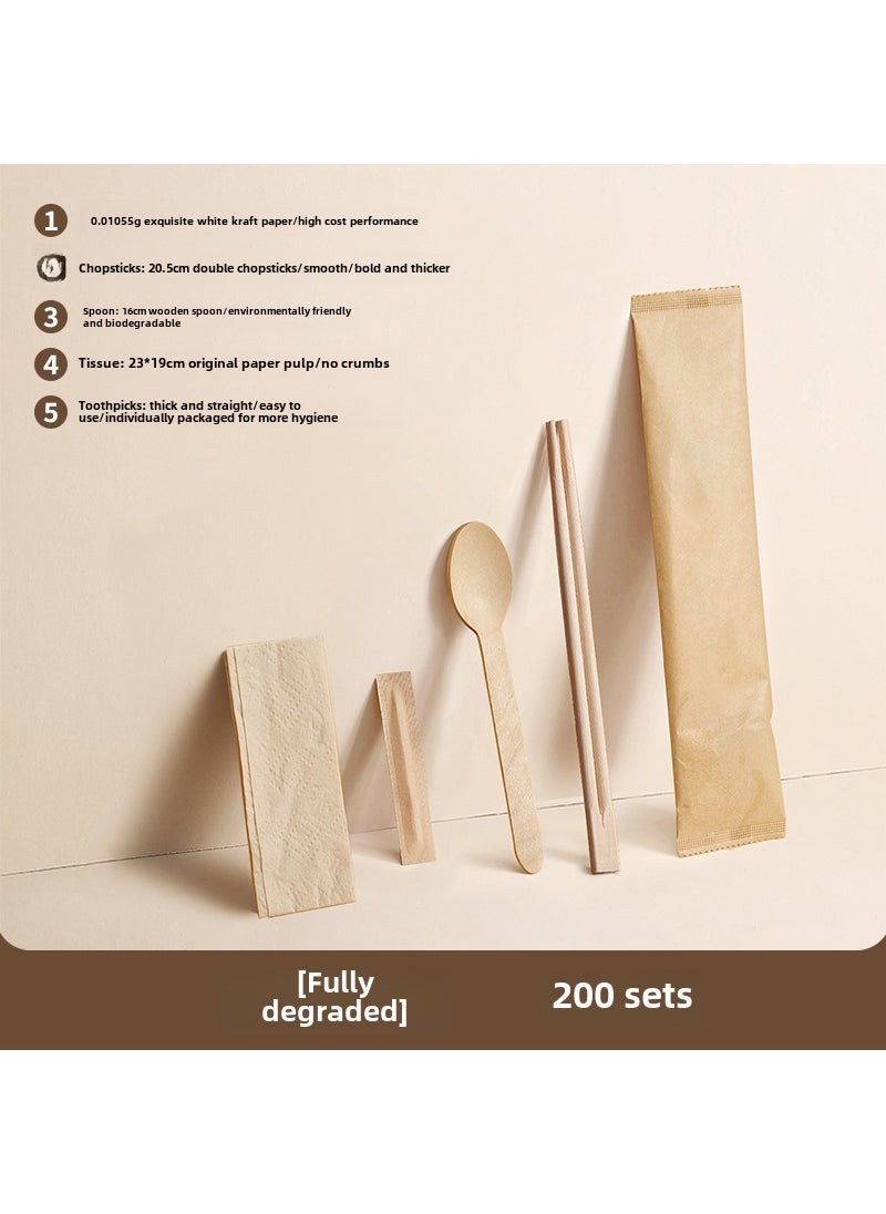 Eco-Friendly Disposable Cutlery Set Wooden spoon full degradation without plastic -200 sets