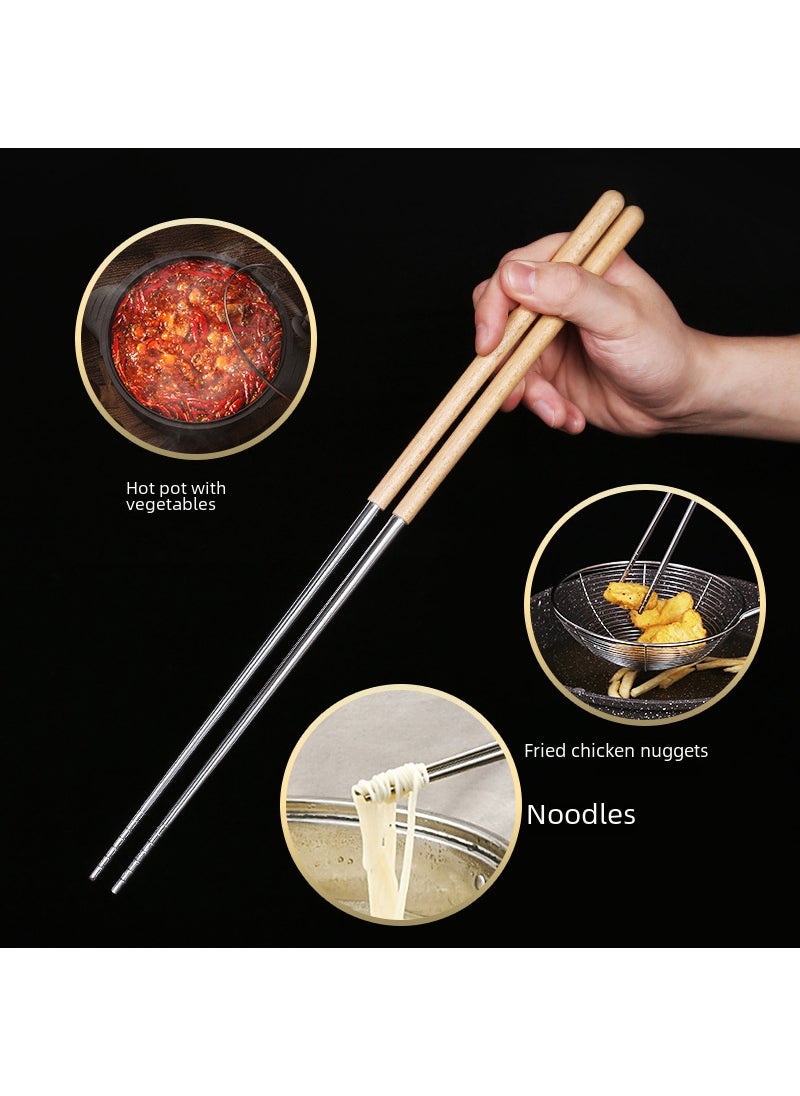 Stainless Steel 304 Extended Wooden Handle Chopsticks 40cm All-steel chopsticks