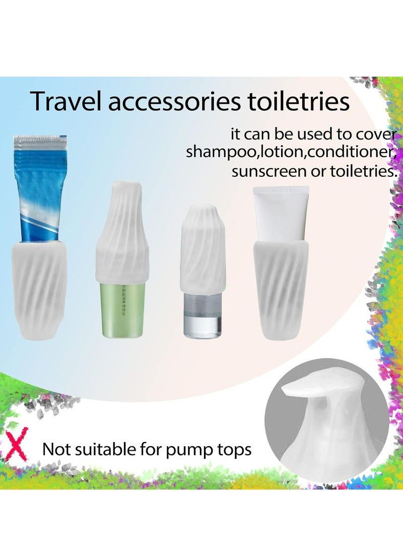 4 Pack Reusable Rubber Sleeves Covers for Leak Proofing，Silicone Locks Proof Travel Toiletries Shampoo Bottles Container in Luggage，Travel Gadgets Accessories for Women