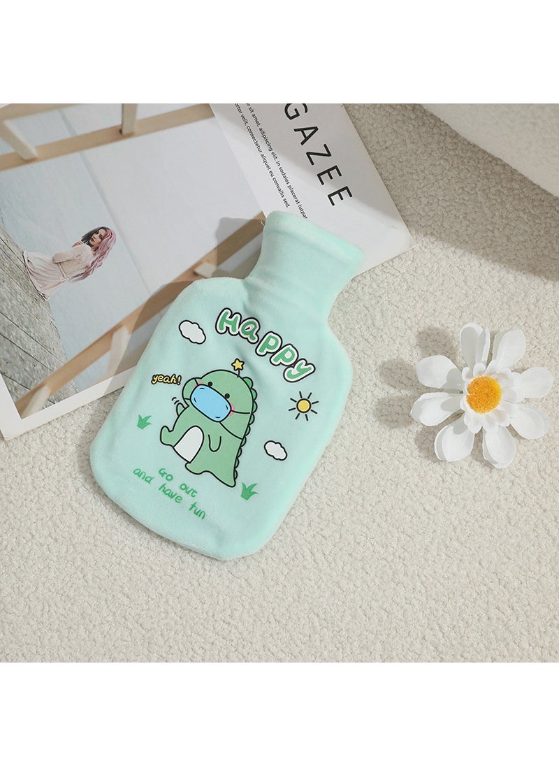 1 x 5 pcs Plush Rubber Hot Water Bag Autumn Winter Cartoon Thicken Leakproof Green Dinosaur 350ml