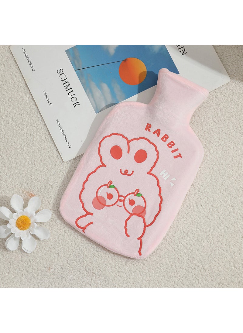 1 x 5 pcs Plush Rubber Hot Water Bag Autumn Winter Cartoon Thicken Leakproof Pink Rabbit 1000ml