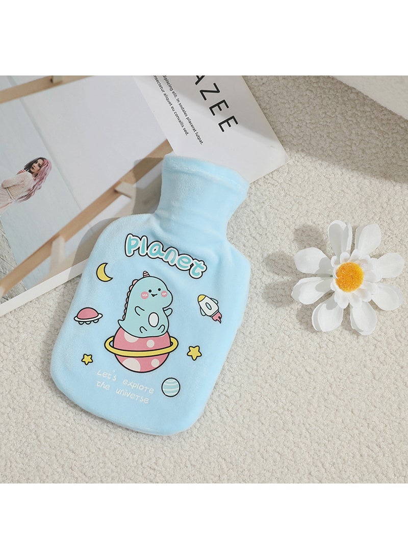 1 x 5 pcs Plush Rubber Hot Water Bag Autumn Winter Cartoon Thicken Leakproof Blue Dinosaur 350ml