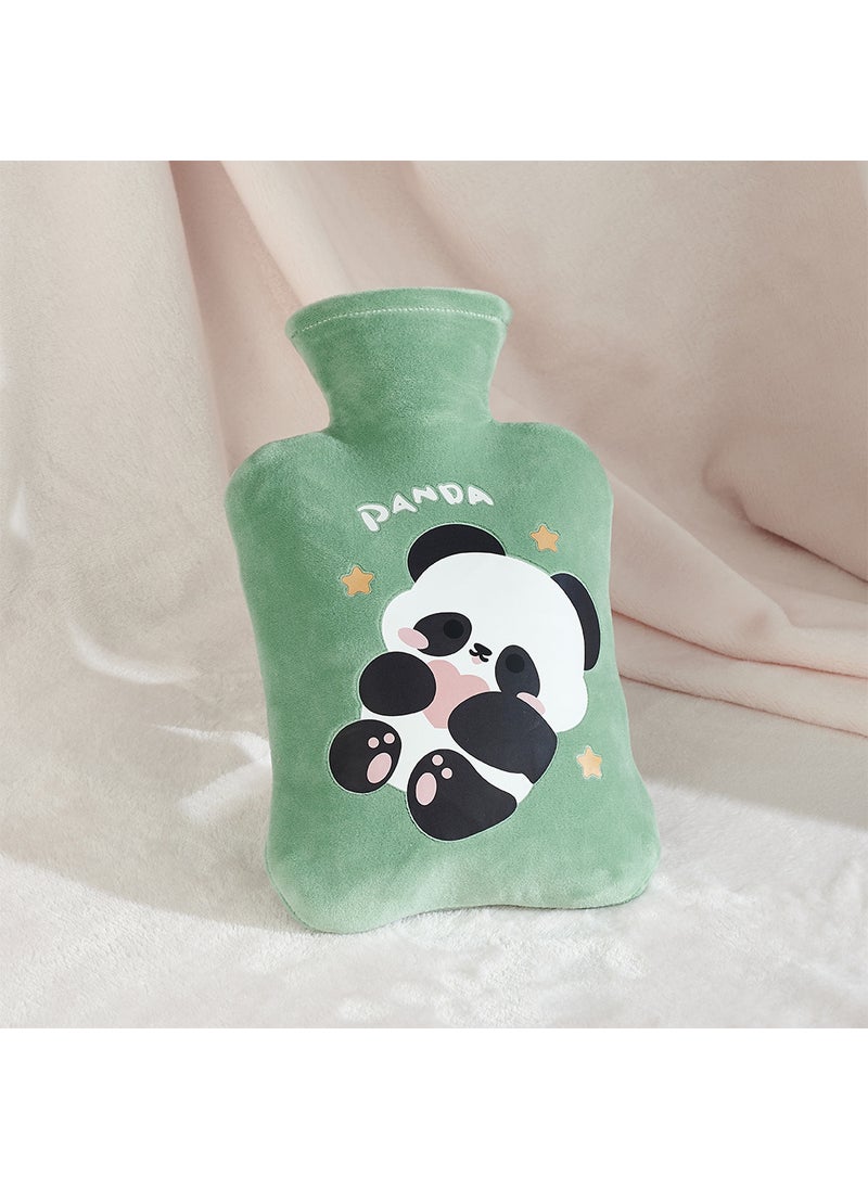 Water-filled hot water bag student cute water injection warm handbag girl portable cartoon cute plush hand warmer artifact Green red panda—2000ml hot water bottle ZR035