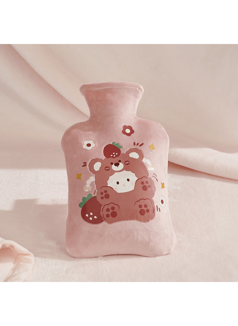 Water-filled hot water bag student cute water injection warm handbag girl portable cartoon cute plush hand warmer artifact Pink bear—2000ml hot water bottle ZR031