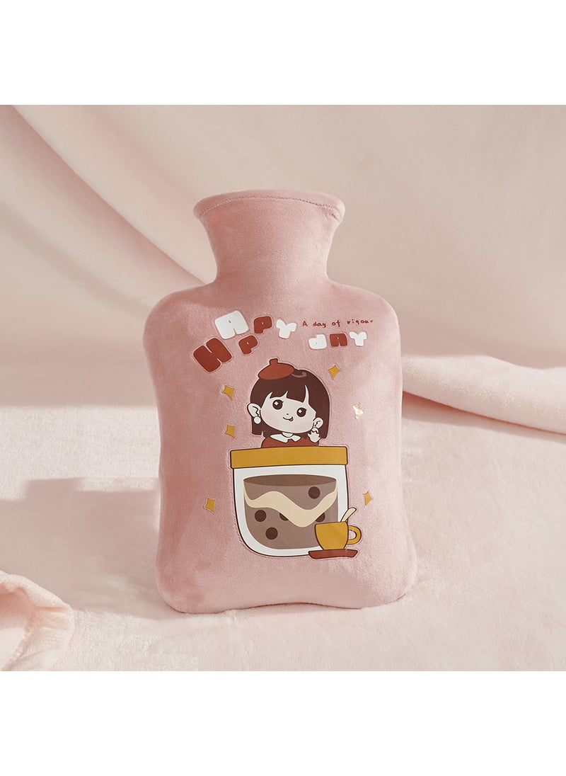 Water-filled hot water bag student cute water injection warm handbag girl portable cartoon cute plush hand warmer artifact Pink girl—2000ml hot water bottle ZR030