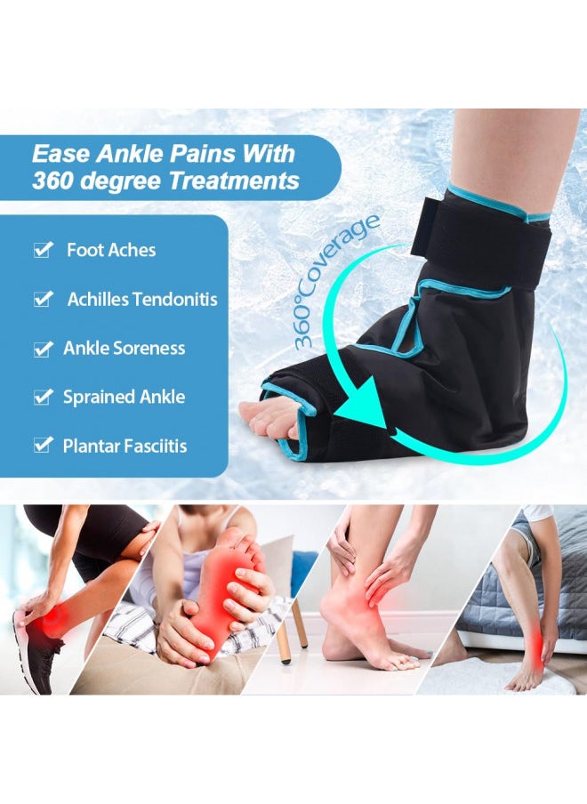 NEWGO Ankle Foot Ice Pack Wrap for Plantar Fasciitis, Reusable Gel Foot Cold Pack Hot Cold Therapy Wrap for Achilles Tendonitis, Swelling, Sprained Ankles and Heels