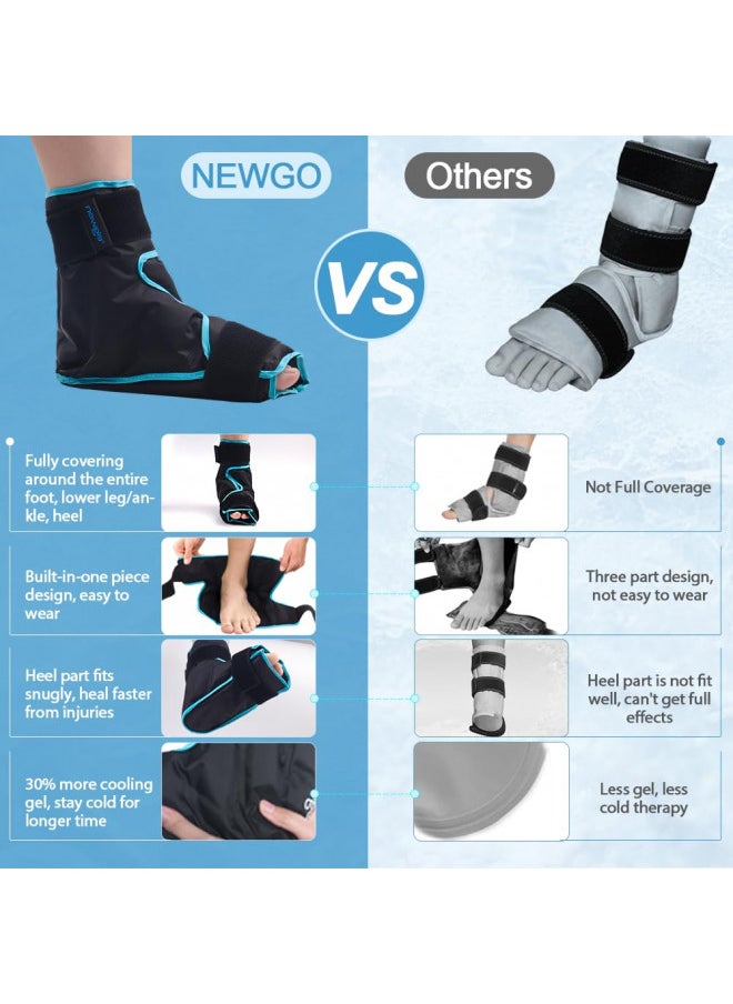 NEWGO Ankle Foot Ice Pack Wrap for Plantar Fasciitis, Reusable Gel Foot Cold Pack Hot Cold Therapy Wrap for Achilles Tendonitis, Swelling, Sprained Ankles and Heels