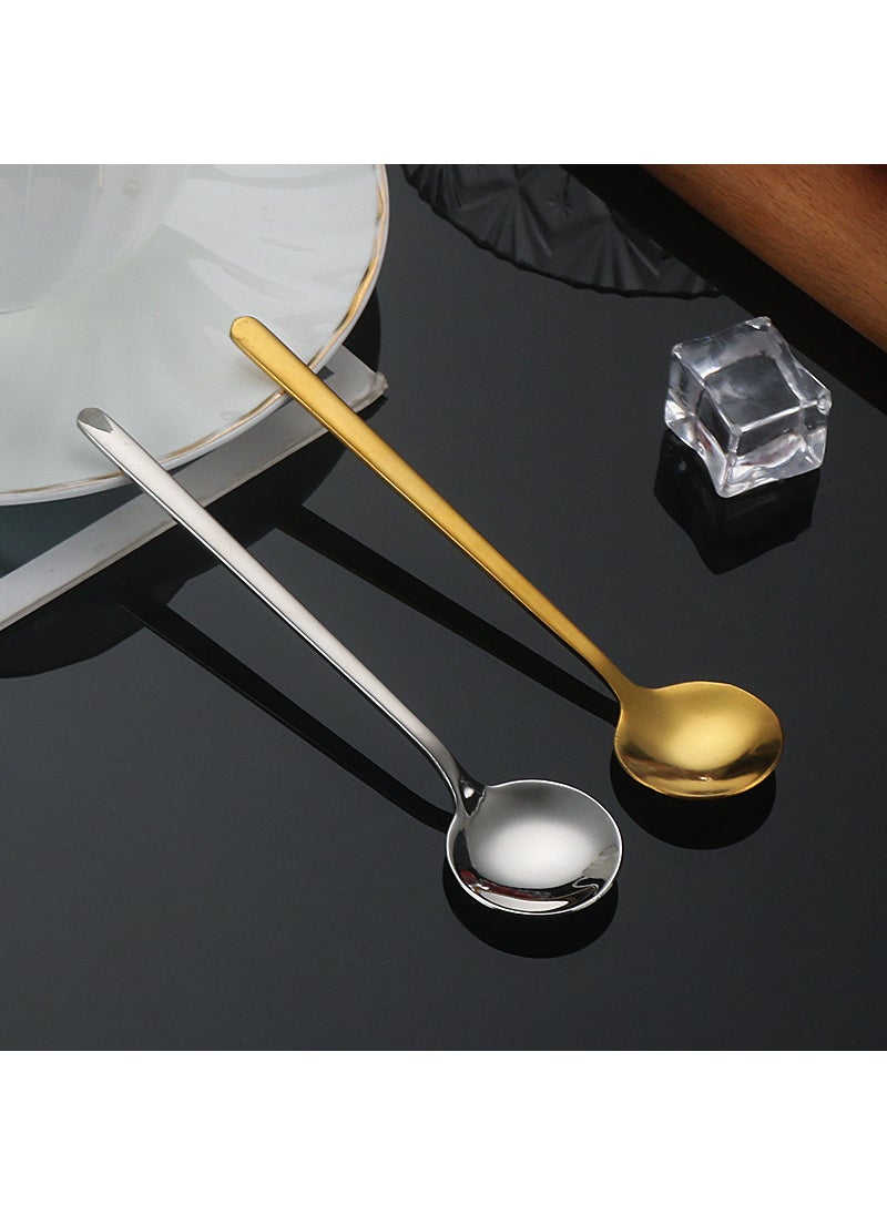 Stainless Steel Small Round Spoon Restaurant Long Handle Coffee Mixing Spoon Internet Popular Korean-style Spoon Household Gift Coffee Spoon