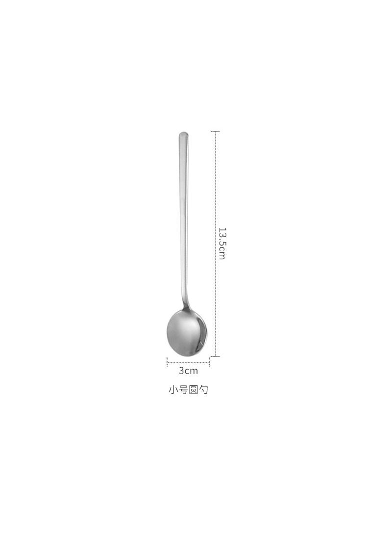 Stainless Steel Small Round Spoon Restaurant Long Handle Coffee Mixing Spoon Internet Popular Korean-style Spoon Household Gift Coffee Spoon